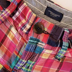 Shorts Madras Plaid Womens Juniors American Eagle Size 4 Super Soft! Pink Turquo
